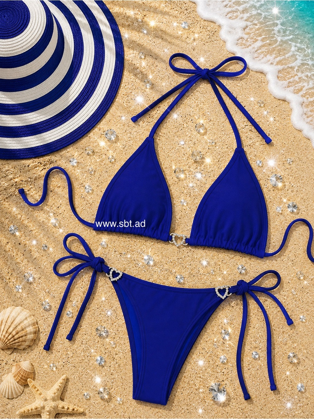 NEW Triangle Bikini Sparkling Bling Crystal Rhinestone Heart Swimsuit Beach Wear - Picture 8 of 13